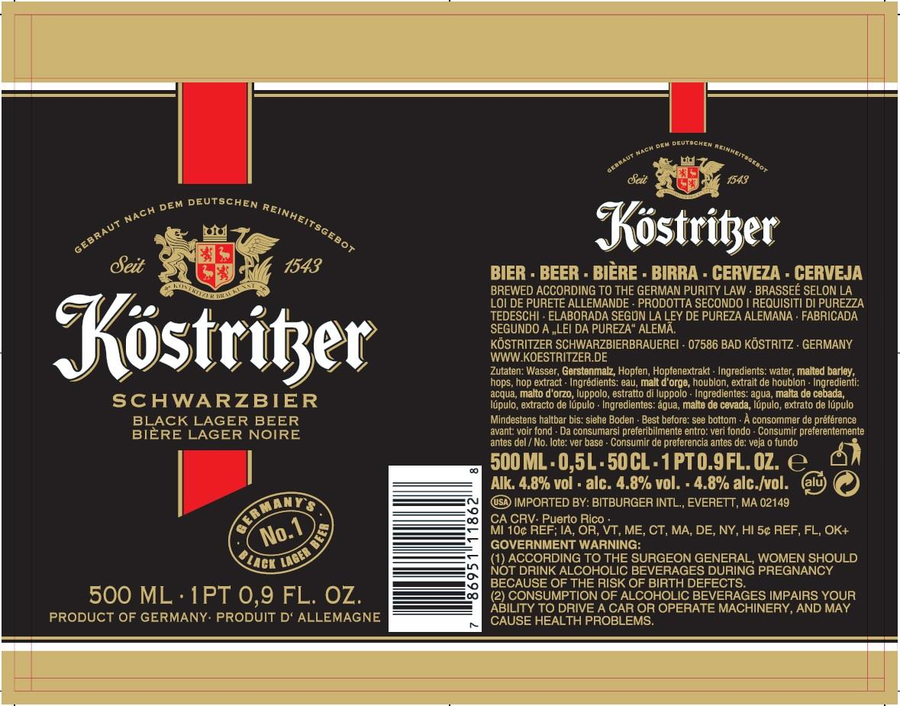 KOSTRITZER SCHWARZBIER BLACK LAGER 4/6PK 11.2 oz (24 Pack)