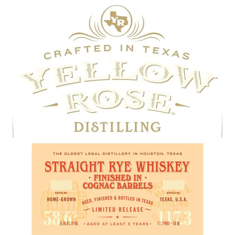 Yellow Rose Distilling Straight Rye Finished In Cognac Barrels